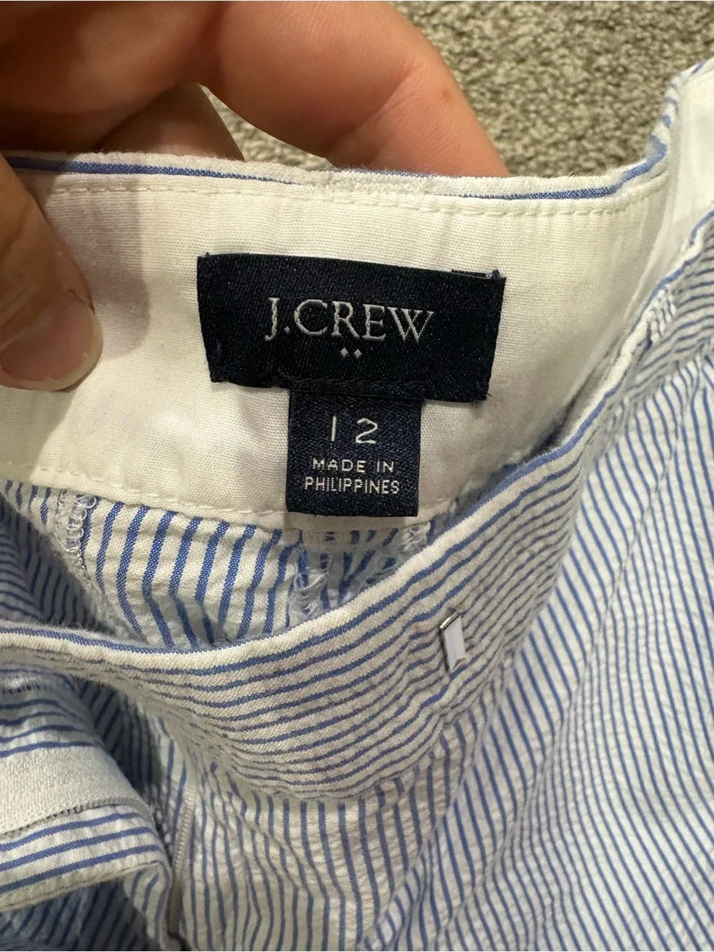 J. Crew Blue White Pinstripe Scalloped Shorts 12 - Picture 2 of 2